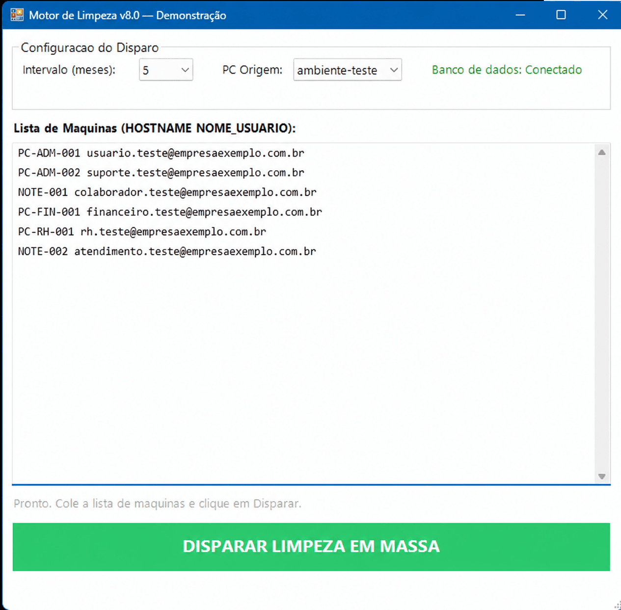 Automação de Limpeza Remota em Massa: Configuração do lote